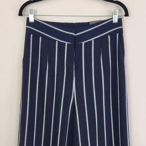 Madison Navy Stripe Wide Leg Pants NWT Size 4 Preppy Striped Dress Pants - Picture 3 of 8